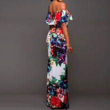 Sexy Floral Printing Off Shoulder Long Dress Slash Neck Milk Fiber Women Dress vestidos Party Maxi Dress vestido de festa ELY