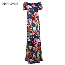 Sexy Floral Printing Off Shoulder Long Dress Slash Neck Milk Fiber Women Dress vestidos Party Maxi Dress vestido de festa ELY