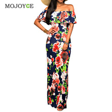 Sexy Floral Printing Off Shoulder Long Dress Slash Neck Milk Fiber Women Dress vestidos Party Maxi Dress vestido de festa ELY