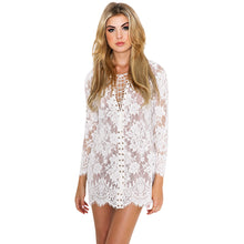 Sexy Formal Women Long Sleeve White Lace Dress Party Gown Prom Lace Bridesmaid Clubwear V-Neck Bandage Vestido De Festa 1STL ELY