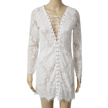 Sexy Formal Women Long Sleeve White Lace Dress Party Gown Prom Lace Bridesmaid Clubwear V-Neck Bandage Vestido De Festa 1STL ELY