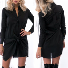 Sexy Front Bow Buttons long Sleeve Shirtdress Casual Straight Office Shirt Dress Comfortable Cotton Blend Dress ELY