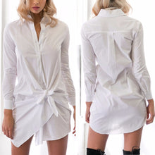 Sexy Front Bow Buttons long Sleeve Shirtdress Casual Straight Office Shirt Dress Comfortable Cotton Blend Dress ELY