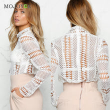 Sexy Lace Women Blouses Hollow Out Crochet Lace Blouse Tops Long Sleeve White Blusas y Camisas Mujer Sexy Shirt Women Blusas ELY