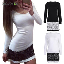 Sexy Long Sleeve Lace Mini Women Dress Vestidos Party Bodycon Dress Black/White O Neck Dress Vestido de festa ELY
