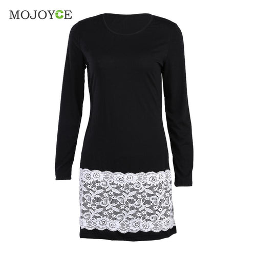Sexy Long Sleeve Lace Mini Women Dress Vestidos Party Bodycon Dress Black/White O Neck Dress Vestido de festa ELY