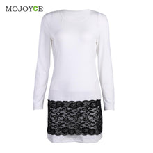 Sexy Long Sleeve Lace Mini Women Dress Vestidos Party Bodycon Dress Black/White O Neck Dress Vestido de festa ELY