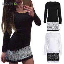 Sexy Long Sleeve Lace Mini Women Dress Vestidos Party Bodycon Dress Black/White O Neck Dress Vestido de festa ELY