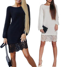 Sexy Long Sleeve Lace Splice Women Dress Bodycon Party Dress Black Dress vestidos femininos ELY