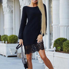 Sexy Long Sleeve Lace Splice Women Dress Bodycon Party Dress Black Dress vestidos femininos ELY