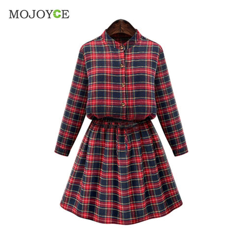 Sexy Red Plaids Dress Long Sleeve Women Dress Casual Party Short Mini Dress Plus Size 2XL 3XL 4XL 5XL Vestido ELY