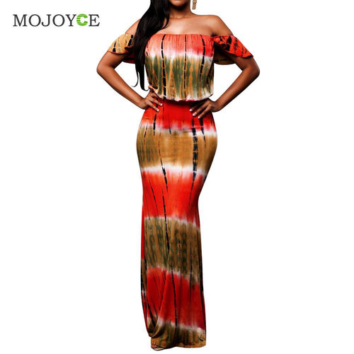Sexy Off Shoulder Women Dress Colorful Printing Boho Dress vestido Maxi Party Beach Long Dress women vestido de festa plus size ELY