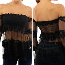 Sexy Off-shoulder Backless Blouse Strapless Slash Neck Blusas Splice Long Sleeve Lace Tops Blusas Femininas Women Blouses 1STL ELY