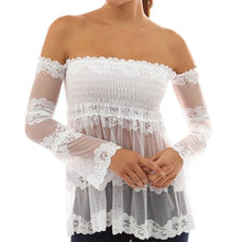 Sexy Off-shoulder Backless Blouse Strapless Slash Neck Blusas Splice Long Sleeve Lace Tops Blusas Femininas Women Blouses 1STL ELY