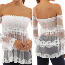 Sexy Off-shoulder Backless Blouse Strapless Slash Neck Blusas Splice Long Sleeve Lace Tops Blusas Femininas Women Blouses 1STL ELY