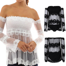 Sexy Off-shoulder Backless Blouse Strapless Slash Neck Blusas Splice Long Sleeve Lace Tops Blusas Femininas Women Blouses 1STL ELY