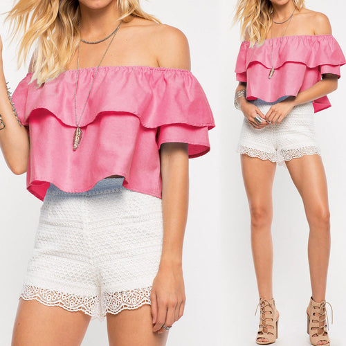 Sexy Party Off Shoulder Women Blouses Short Mini Blusas Feminino Candy Color Women Tops Shirt Women Blusas Femininas ELY