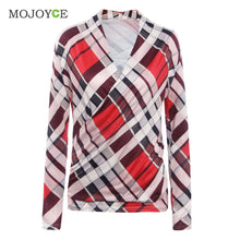 Sexy Red Plaid Women Blouses Shirts Casual V Neck Tops Shirt Women Blusas Feminina Plus Size Women Tops Blusas y Camisas Mujer ELY