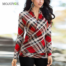 Sexy Red Plaid Women Blouses Shirts Casual V Neck Tops Shirt Women Blusas Feminina Plus Size Women Tops Blusas y Camisas Mujer ELY