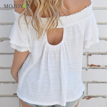 Sexy Slash Neck Ruffles Women Tops Blusa Off Shoulder Beach Style Women Blouses Pure White Tops Shirt Women ELY