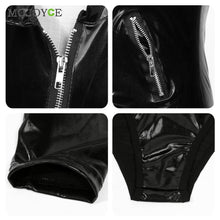 Sexy Women Faux Leather Wet Look Bodysuit Catsuit Leotard Club Jumpsuit Costume Black Bodycon Punk Cosplay Clubwear PVC Teddy ELY
