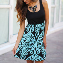Sexy Women Sleeveless Party Black and Aqua Printed Short Long Dress 1STL ELY