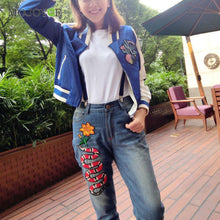 Slim Autunm Embroidered Baseball Jacket Women Short Zip Outerwear Women Embroidered Coats Baseball Coat Trendy Bomber Jacket ELY