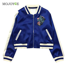 Slim Autunm Embroidered Baseball Jacket Women Short Zip Outerwear Women Embroidered Coats Baseball Coat Trendy Bomber Jacket ELY