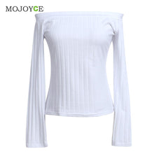 Slim T Shirt Women Off Shoulder Shirt Crop Top Long Sleeve Knitting Blusa Tee Shirt Femme Cropped Camisas Femininas ELY