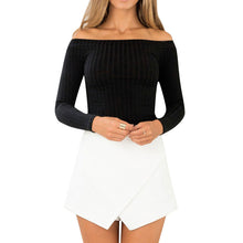 Slim T Shirt Women Off Shoulder Shirt Crop Top Long Sleeve Knitting Blusa Tee Shirt Femme Cropped Camisas Femininas ELY