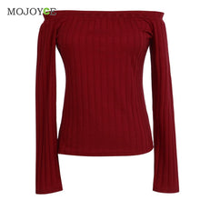 Slim T Shirt Women Off Shoulder Shirt Crop Top Long Sleeve Knitting Blusa Tee Shirt Femme Cropped Camisas Femininas ELY