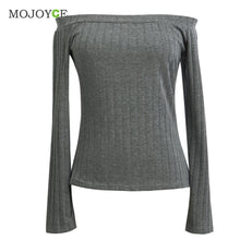 Slim T Shirt Women Off Shoulder Shirt Crop Top Long Sleeve Knitting Blusa Tee Shirt Femme Cropped Camisas Femininas ELY