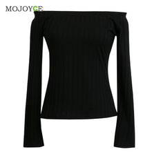 Slim T Shirt Women Off Shoulder Shirt Crop Top Long Sleeve Knitting Blusa Tee Shirt Femme Cropped Camisas Femininas ELY