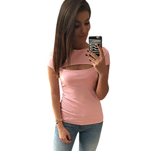Solid Color Women T shirt Camiseta Feminina O-neck Hollow T shirt Short Sleeve Tee Tops Crop Tops Blusa Woman Clothes ELY