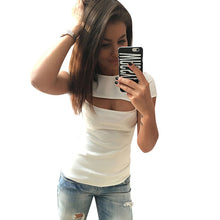 Solid Color Women T shirt Camiseta Feminina O-neck Hollow T shirt Short Sleeve Tee Tops Crop Tops Blusa Woman Clothes ELY