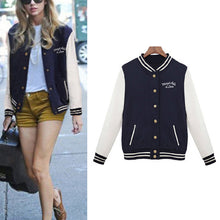 Splice Sleeves Stand Collar Uniform Couples Varsity Baseball Jacket Women Snap-Button Navy Blue Pink Jacket College Jacket Coat ELY