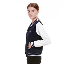 Splice Sleeves Stand Collar Uniform Couples Varsity Baseball Jacket Women Snap-Button Navy Blue Pink Jacket College Jacket Coat ELY