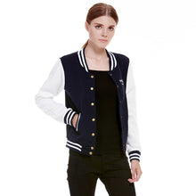 Splice Sleeves Stand Collar Uniform Couples Varsity Baseball Jacket Women Snap-Button Navy Blue Pink Jacket College Jacket Coat ELY