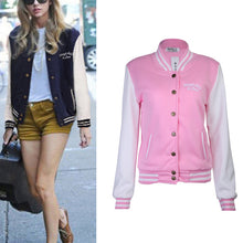 Splice Sleeves Stand Collar Uniform Couples Varsity Baseball Jacket Women Snap-Button Navy Blue Pink Jacket College Jacket Coat ELY