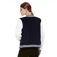 Splice Sleeves Stand Collar Uniform Couples Varsity Baseball Jacket Women Snap-Button Navy Blue Pink Jacket College Jacket Coat ELY