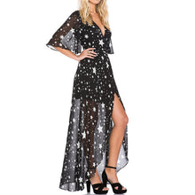Star Printed V-neck Boho Dress Ball Gowns Robes High Waist Vestido Floor-Length Chiffon Long Dress Vestido De Festa 1STL ELY