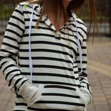 Stripe Long Sleeve Hoodies Women Sweatshirt Women Casual Hooded Coat Pullover M L XL Women Hoodies Sweatshirts ELY