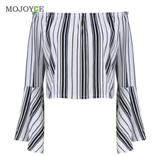 Striped Women Blouses Off Shoulder Blusas Women Tops Lesiure Shirt Women Flare Sleeve Blusas y Camisas Mujer Camisa Feminina ELY