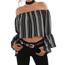 Striped Women Blouses Off Shoulder Blusas Women Tops Lesiure Shirt Women Flare Sleeve Blusas y Camisas Mujer Camisa Feminina ELY