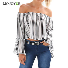 Striped Women Blouses Off Shoulder Blusas Women Tops Lesiure Shirt Women Flare Sleeve Blusas y Camisas Mujer Camisa Feminina ELY