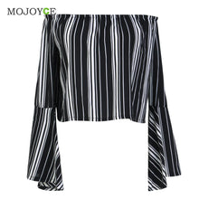 Striped Women Blouses Off Shoulder Blusas Women Tops Lesiure Shirt Women Flare Sleeve Blusas y Camisas Mujer Camisa Feminina ELY