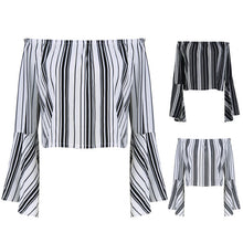 Striped Women Blouses Off Shoulder Blusas Women Tops Lesiure Shirt Women Flare Sleeve Blusas y Camisas Mujer Camisa Feminina ELY