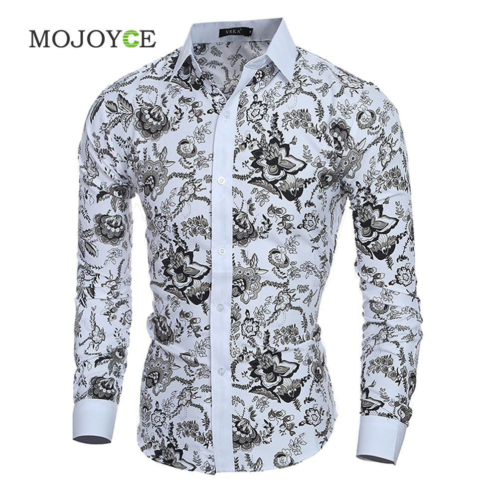 Flower Shirt Men Long Sleeves, Men's Slim Fit Formal Shirt