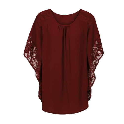 Elegant Lace Blouse Shirt Loose Batwing Sleeve Women Tops Short Sleeves Blouse V Neck Lace Crochet Blusas Mujer ELY