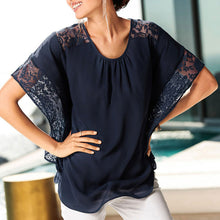 Elegant Lace Blouse Shirt Loose Batwing Sleeve Women Tops Short Sleeves Blouse V Neck Lace Crochet Blusas Mujer ELY